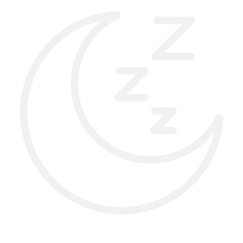 A white line drawing of a crescent moon with three "z" letters in varying sizes to the right, symbolizing sleep. The moon and z's are simple and bold in design.