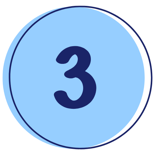 A large, bold number "3" in dark blue, centered within a light blue circle with a double blue outline.